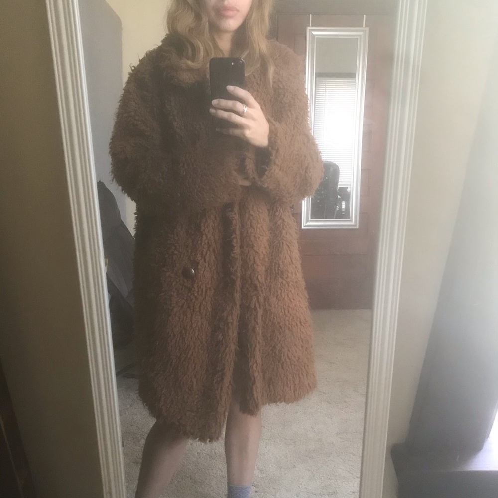 faux fur brown coat